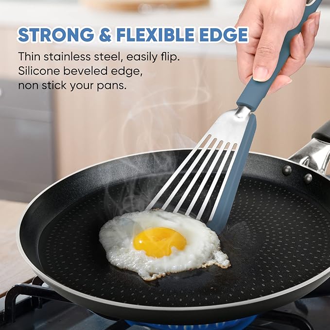 Silicone Fish Spatula for Nonstick Cookware,Thin Slotted Spatulas Turner