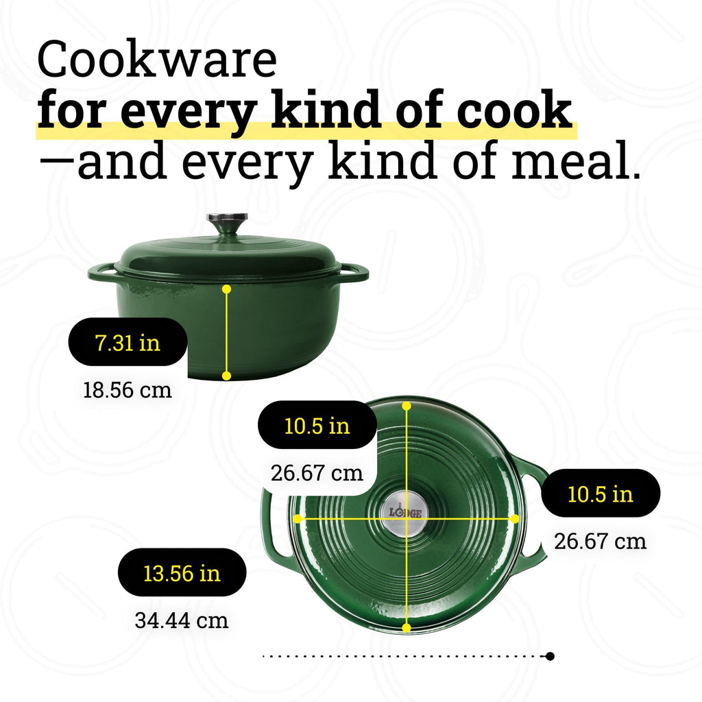 Lodge Essential Enamel Cast Iron Dutch Oven 6 Quarts - Perfect for Bread Baking, Braising, Marinating & Slow Cooking, Features Moisture-Sealing Lid & Dual Handles, Kitchen Essentials, Evergreen