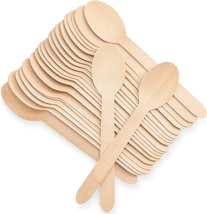 500 Wooden Spoons for Eating, Alternative to Plastic and Bamboo Spoons - Eco Friendly, Biodegradable, Disposable Spoons Set - 500 Compostable Spoon Utensils Set for Lounge Party Wedding, BBQ