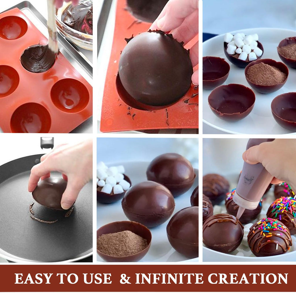Hot Chocolate Cocoa Bomb Molds Hemisphere Silicone 2 Inch 4 Pack, Semi Ball Mould 6 Cavity Large Circular, BPA Free Non-Stick Half Sphere Holiday Valentine DIY Cake Jelly Dome Mousse