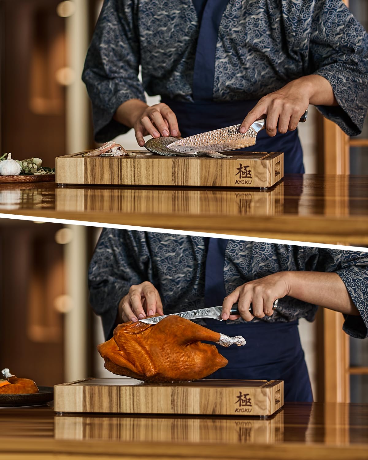 KYOKU Knife Set, Shogun Series 2pc Japanese Style Kitchen Knife Set, 7" Boning 8" Chef Knife with Sheath Gift Box, Professional Sharp Damascus Stainless Steel Knives for Meat Vegetable