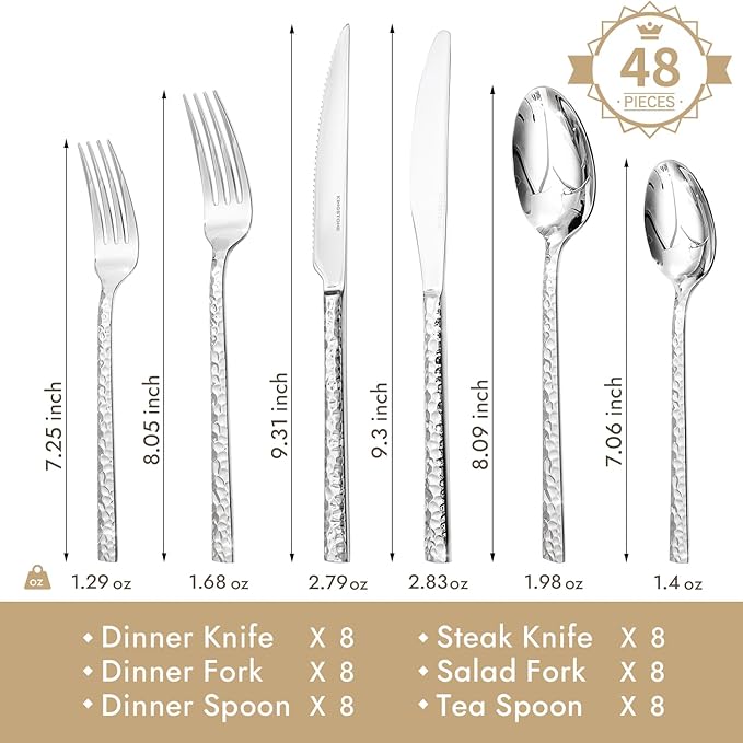 48 Piece Silverware Set with Steak Knives for 8,18/10 Stainless Steel