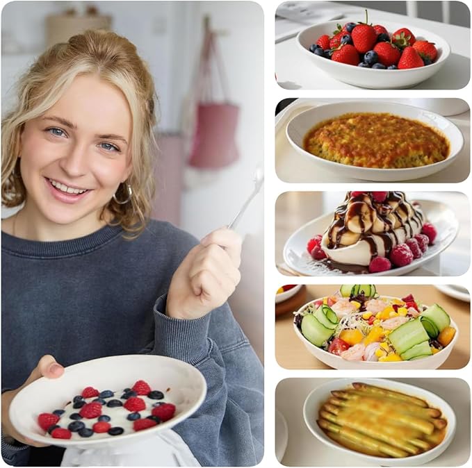 Gacoree 8" Oval Small Serving Bowls Set of 4, 24 oz White Ceramic Oval Bowls for Food, Small Serving Dish for Salad, Pasta, Side Dishes, Fruit, Snacks, Microwave Dishwasher Oven Safe
