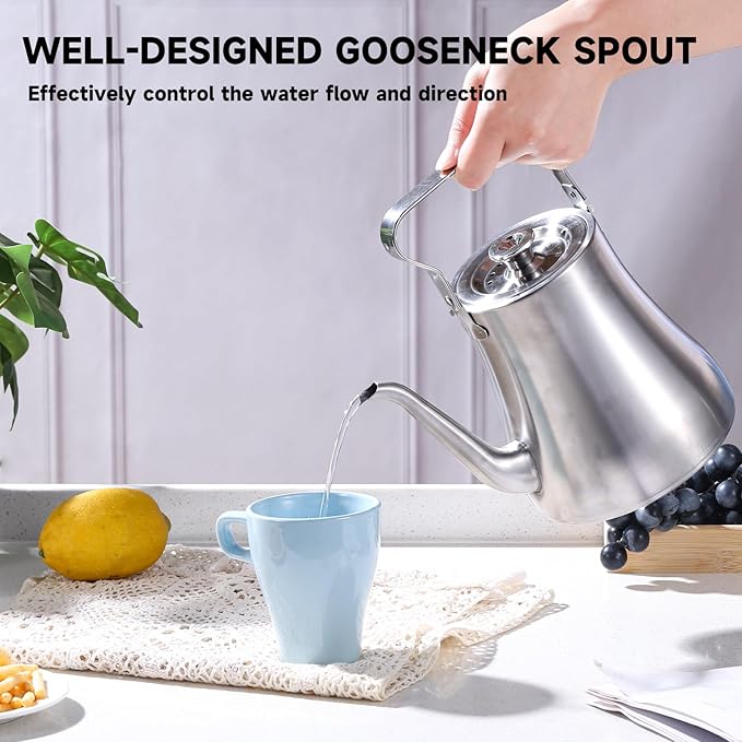 GURUDAR 68OZ/2000ML Stainless Steel Teapot with Removable Infuser, Stovetop & Dishwasher Safe Tea Maker Water Kettle for Loose Leaf & Tea Bags