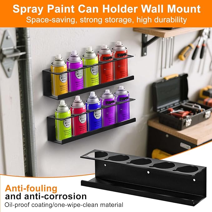 Chinrose Spray Can Holder Organizer, 4 Pack, Black Steel, Wall-Mounted
