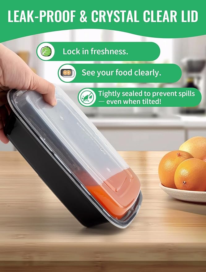 UMT Plastar 38 oz Rectangular Meal Prep Containers with Lids, 50 Pack
