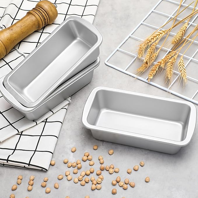 Patelai 4 Pack Small Loaf Pans for Baking Bread Non Stick Bread Pan Rectangle Baking Tray Toast Mold(Silver,7.87 x 3.78 Inch)