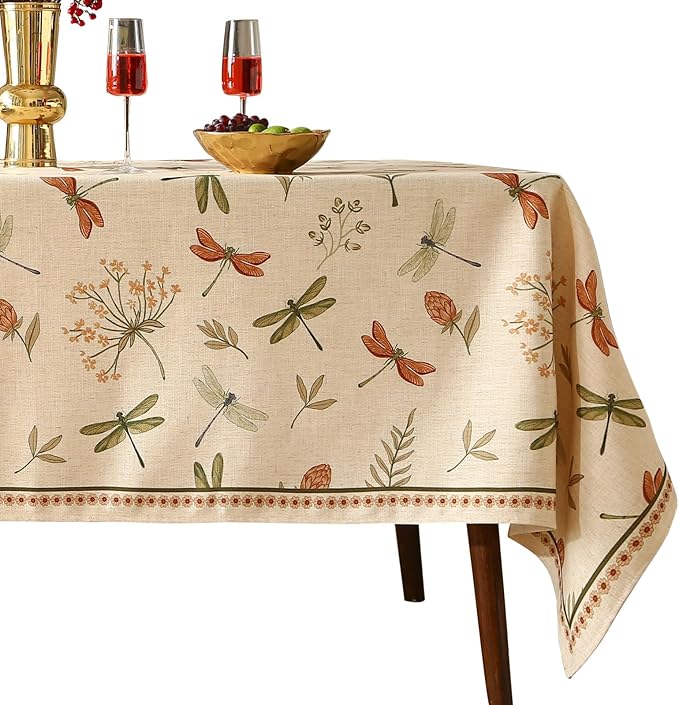 ISAENNE Designer Rectangular Elegant Linen Tablecloth,110"x63"-Grace B
