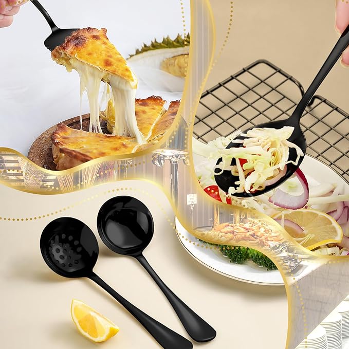 ZLMTZDJD 36-Piece Stainless Steel Serving Utensil Set – Complete Buffet Essentials with Spoons, Forks, Tongs, Ladle & More. Perfect for Wedding, Holiday, Catering, and Family Gatherings (Black)