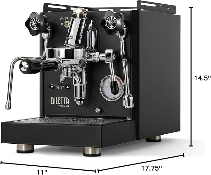 Diletta Bello+ Espresso Machine | E61 | PID Temperature Control | Shot Timer | Programmable Preinfusion | Handmade In Italy (Black)