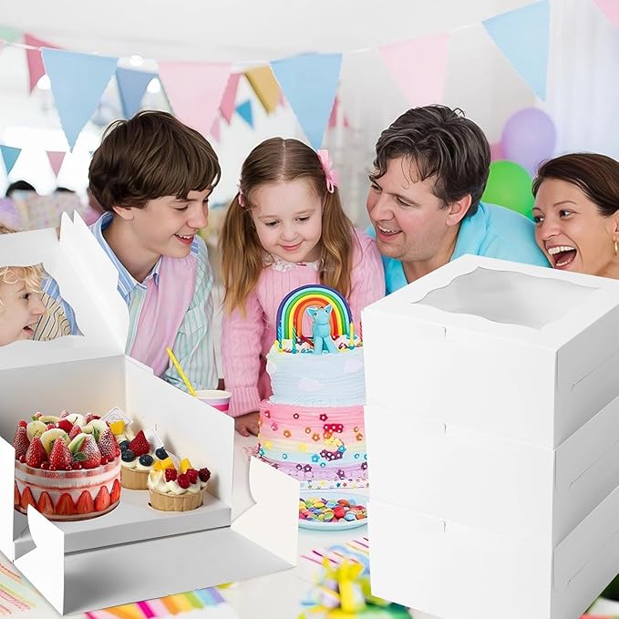 CHENZEM 10 Packs Bento Cake and Cupcake Box 6 Holes Fit 5 Cupcakes and 1 Mini Cake Box with Clear Window and Stickers for Father ‘s Day Birthday Party Bakery Baking Supplies. (1+5/10pcs)