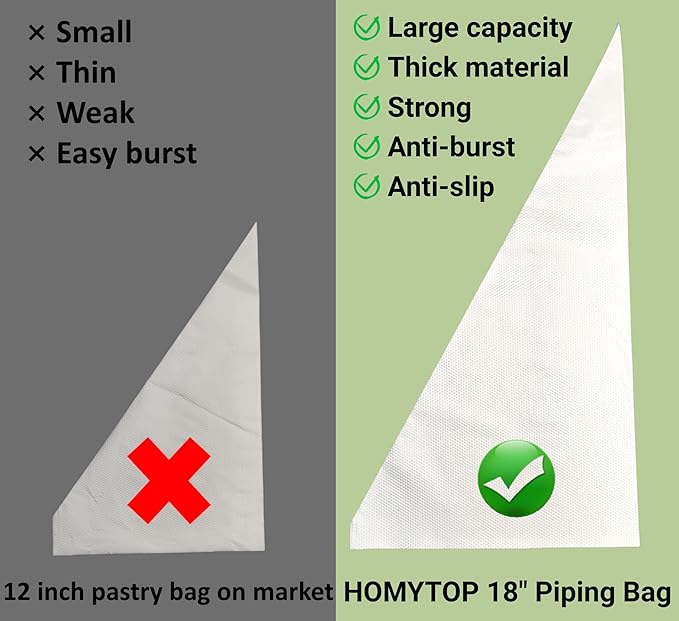 HOMYTOP 18 Inch Large Piping Bags 200 Pack - Disposable Pastry Bags - Thick Anti-Burst Pastry Icing Frosting Piping Bags For Decorating Cupcakes Cakes Cookies (Large 18 Inch-200 Pack)