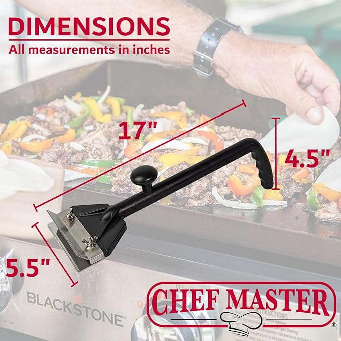 Chef Master Griddle Scraper & Flat Top Grill Cleaner - Griddle Cleaning Kit - Stainless Steel Flat Grill Scraper Tool for Diners, Restaurant, Food Truck - Grilling Accessories - 90254