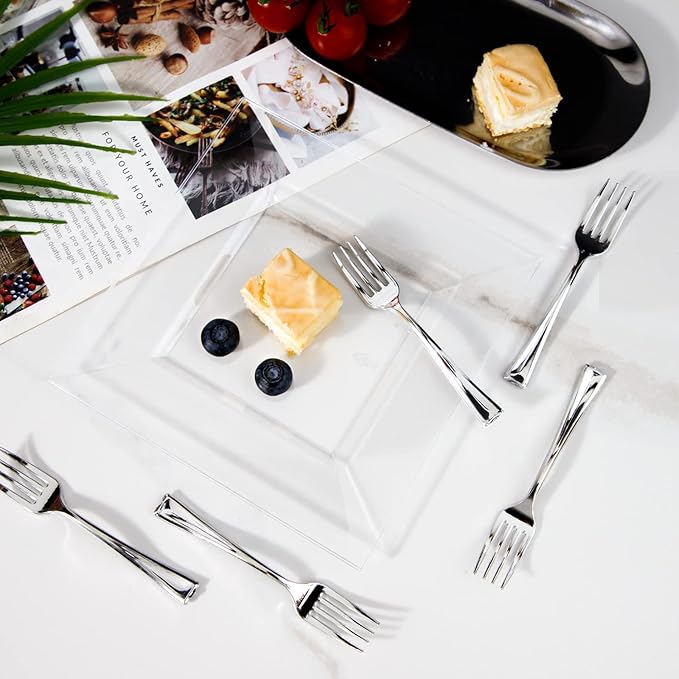 WDF 300 Pieces Silver Mini Forks 4 Inches Silver Appetizer forks Forks Plastic Tasting Forks Perfect for Weddings Small Appetizers and Desserts