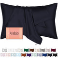 LYSHIN Silk Pillow Cases Standard Size with Hidden Zipper, Navy Blue