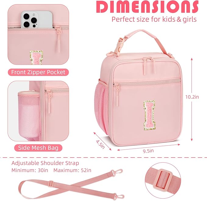CLOUDWINGS Lunch Box Kids Large Initial Insulated Lunch Bag for Girls