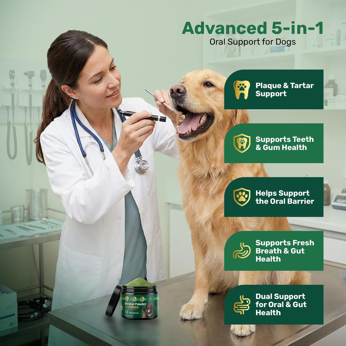 Dogbiotics Dog Dental Powder - Plaque Off Powder - Dog Teeth 5.3 OZ with Biotic - Bamboo Kit for Dog Dental Powder