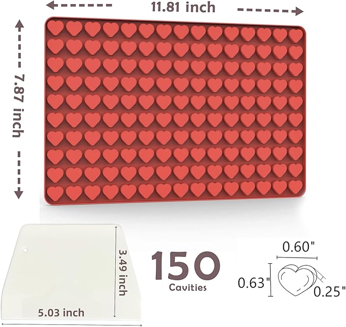 Tadonyny Mini Heart Chocolate Candy Molds Silicone, Silicone Heart Gummy Molds Fondan Molds with Scraper (S)