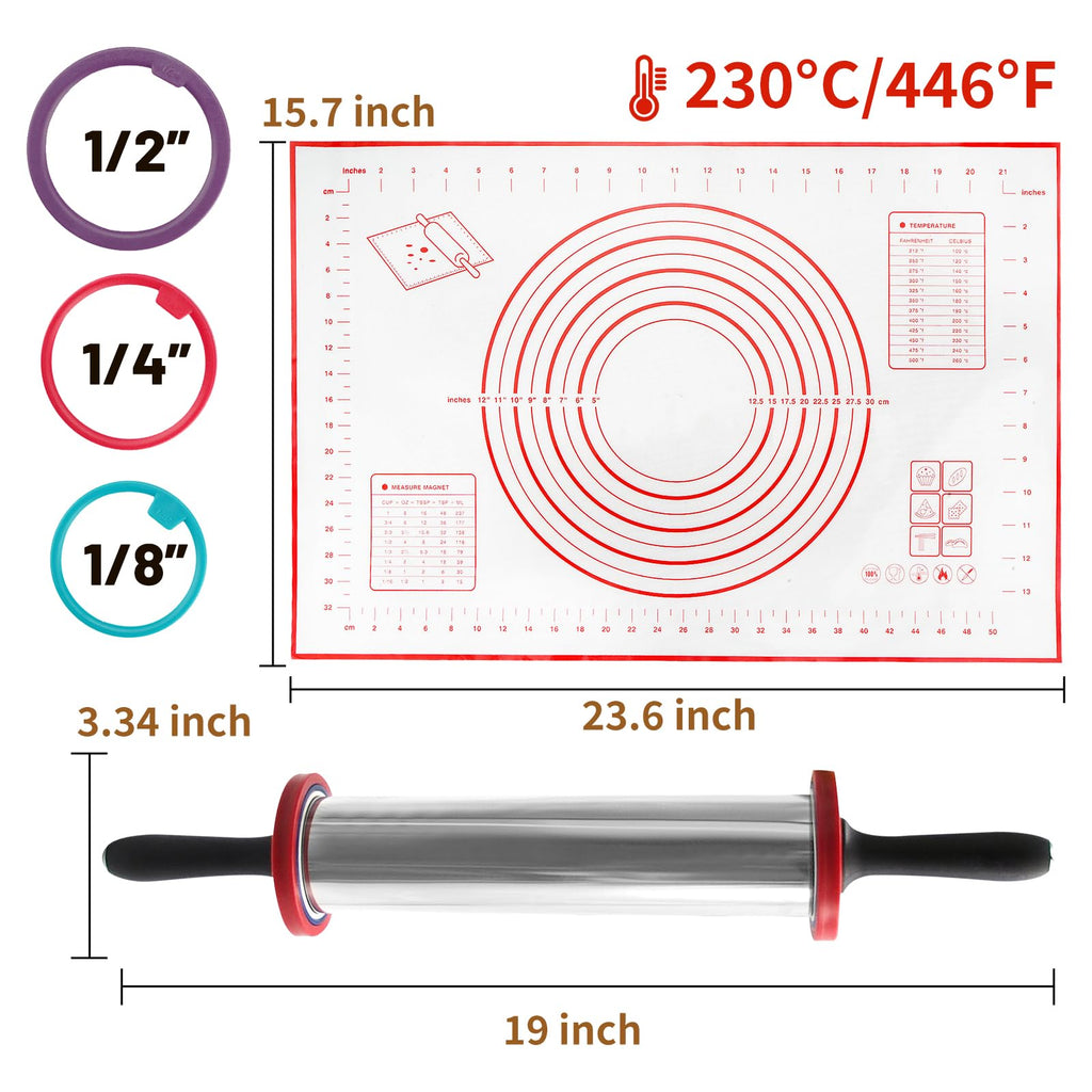 SHIKORI Rolling Pin,Adjustable Rolling Pin with Thickness Rings