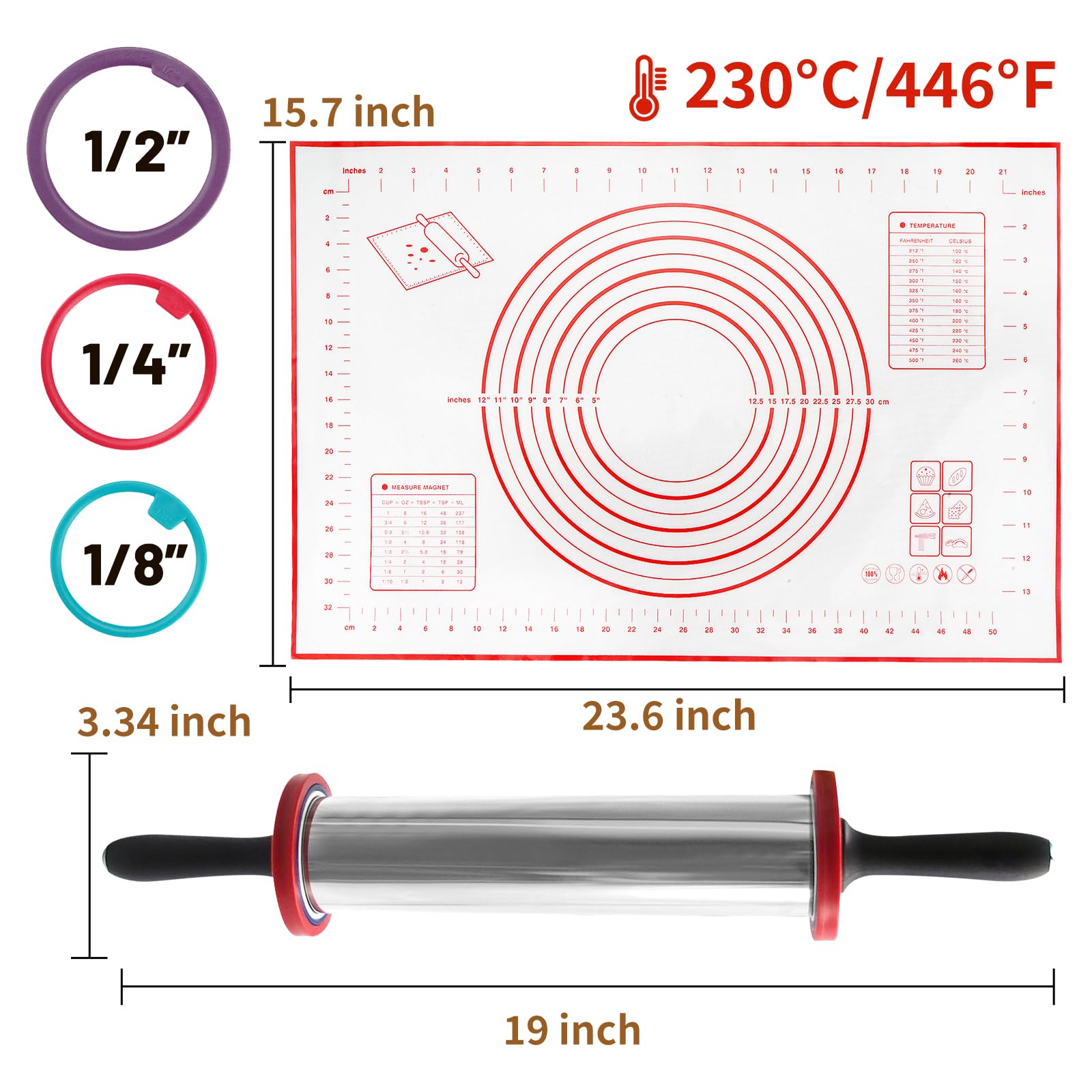 SHIKORI Rolling Pin,Adjustable Rolling Pin with Thickness Rings