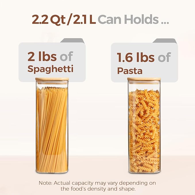 ComSaf Pasta Containers Storage 2.2 Qt, Spaghetti Jar, Set of 3 Tall Jars