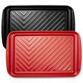 LEHAHA Grilling Prep Trays, Melamine BBQ Prep and Serving Platters and Tray for Outdoor Entertaining, Large Food Serving Trays, Set of 2, 17.2" x 10.5",Great for Grilling Lovers,Black and Red