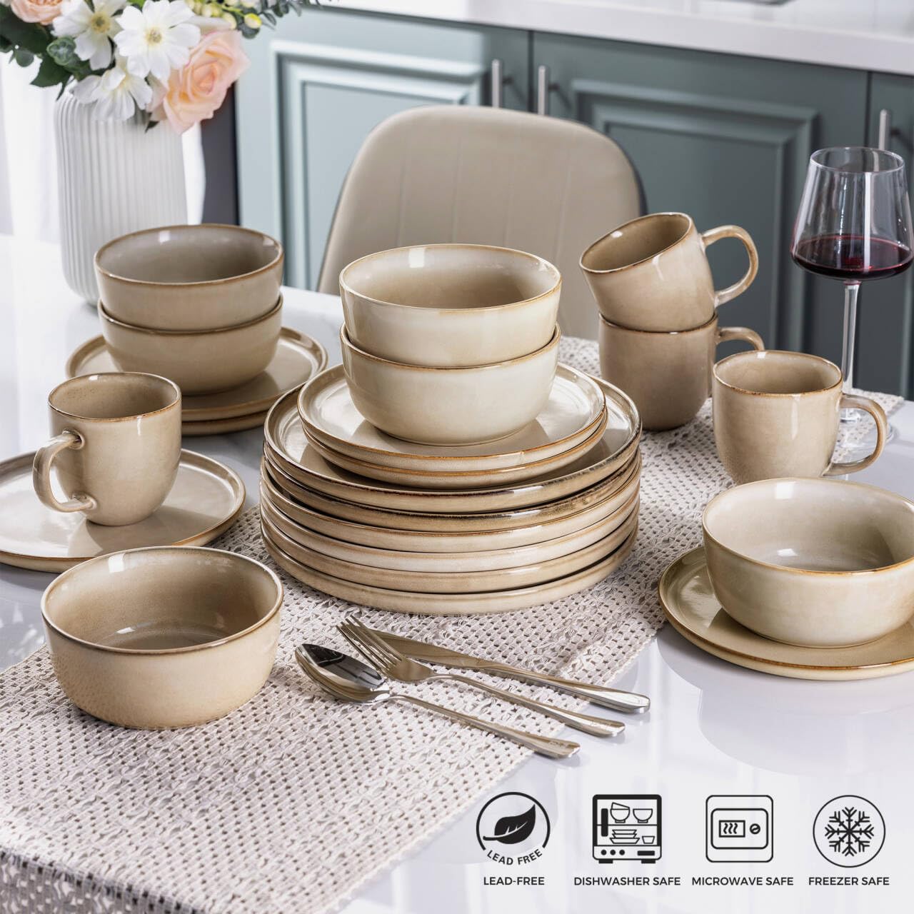 AmorArc Stoneware Dinnerware Sets for 6, 18Pcs Plates and Bowls Sets Dishes
