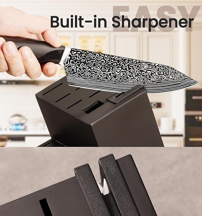 Knife Set, 15 Pieces Kitchen Knife Set with Built in Sharpener, High Carbon German Stainless Steel Knife Block Set, Dishwasher Safe