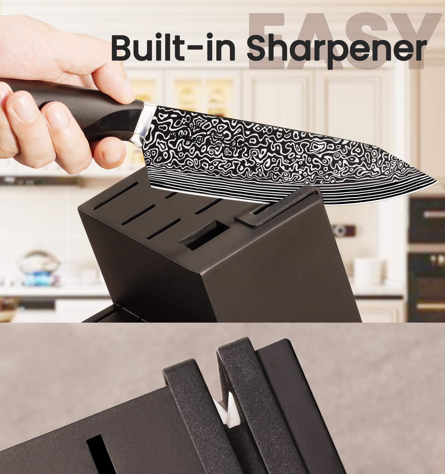 Knife Set, 15 Pieces Kitchen Knife Set with Built in Sharpener, High Carbon German Stainless Steel Knife Block Set, Dishwasher Safe, Fathers Day Gift for Men