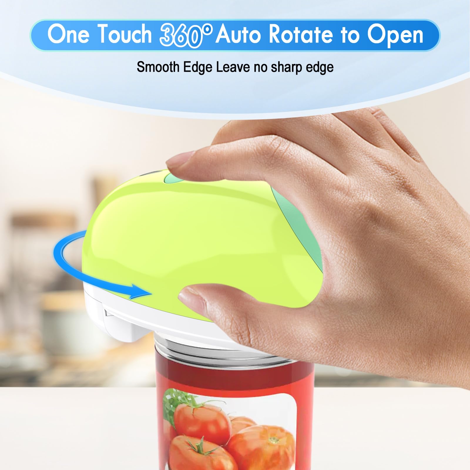 HuiJuKeJi Electric Can Opener, Rechargeable Automatic Can Opener for Seniors with Arthritis, One-Touch Hands-Free Can Opener for Almost Can Sizes, Smooth Edge & Food-Safe Kitchen Gadgets-Green