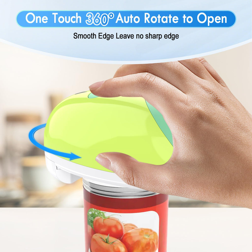 HuiJuKeJi Electric Can Opener, Rechargeable Automatic Can Opener for Seniors with Arthritis, One-Touch Hands-Free Can Opener for Almost Can Sizes, Smooth Edge & Food-Safe Kitchen Gadgets-Green