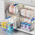 AITOPMART 2 Pack Bathroom Organizer,2 Tier Clear Under Sink Organizers Vanity Countertop Storage Container,Cabinet Drawers Bins, Pull-Out Organization with Track for Pantry, Kitchen