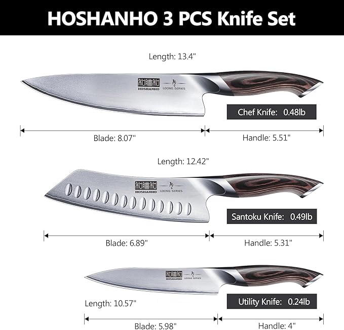 HOSHANHO 3 Pieces Knife Set, Professional Japanese Kitchen Knife Set