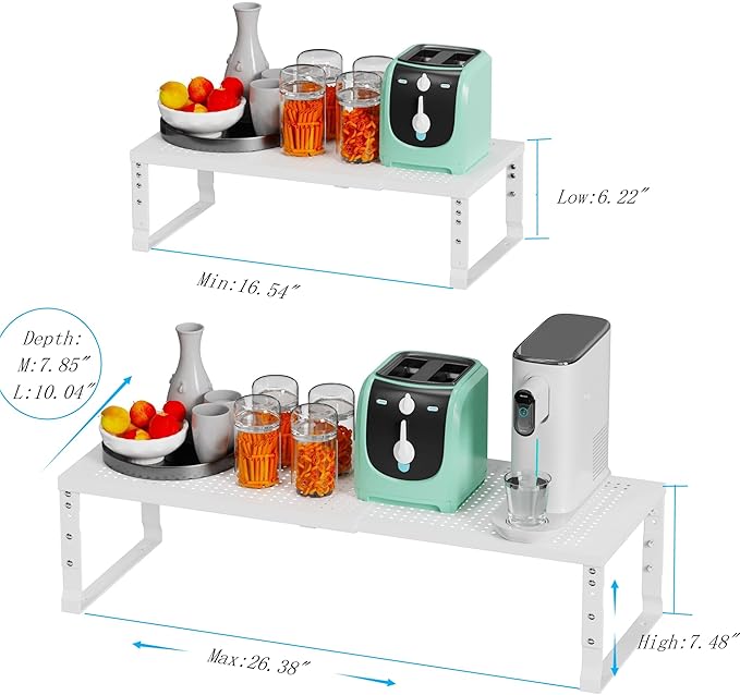 Wobmmi Expandable Spice Rack Kitchen Cabinet Shelf Organizer, Stackable Storage Shelves Racks, Adjustable Counter Shelving for Cabinets, Countertop, Cupboard,Pantry and More(1Pack/White/Medium)