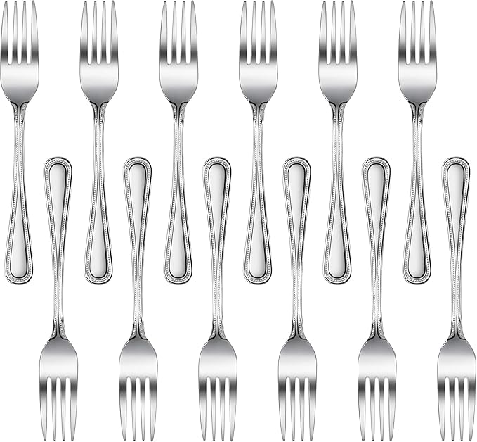 New Star Foodservice Bead Pattern 18/0 Stainless Steel Dinner Fork, 7.7-Inch, Set of 12, Commercial Grade