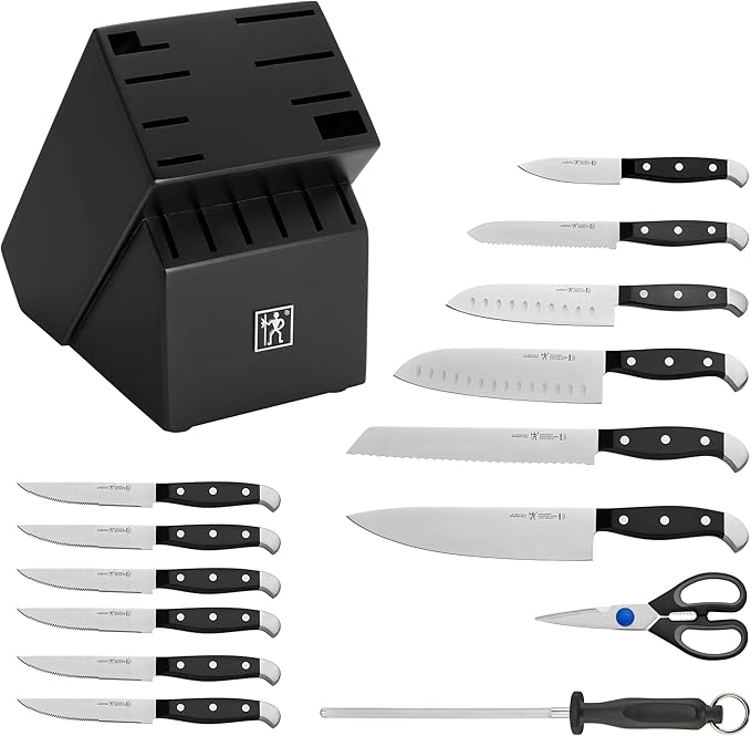HENCKELS Premium Quality Statement 15-Piece Knife Set with Block and Knife Sharpener, Razor-Sharp, German Engineered Knife Informed by over 100 Years of Masterful Knife Making, Black Block