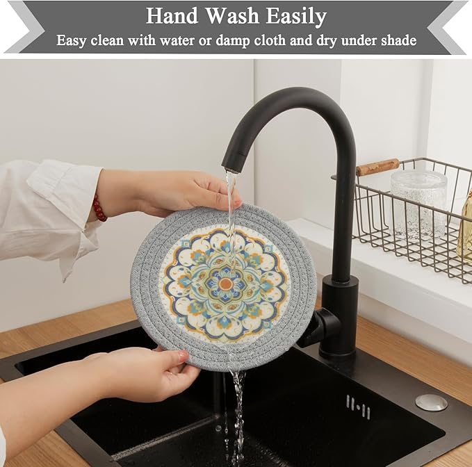SHACOS 8 Inches Trivets for Hot Dishes, Floral Pattern Trivet Mats 4 Pieces