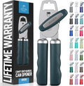 Zulay Kitchen Heavy Duty Stainless Steel Can Opener Manual with Bottle Opener - Rust Proof Manual Can Opener With Turn Knob & Comfy Soft Grip Handles - Green