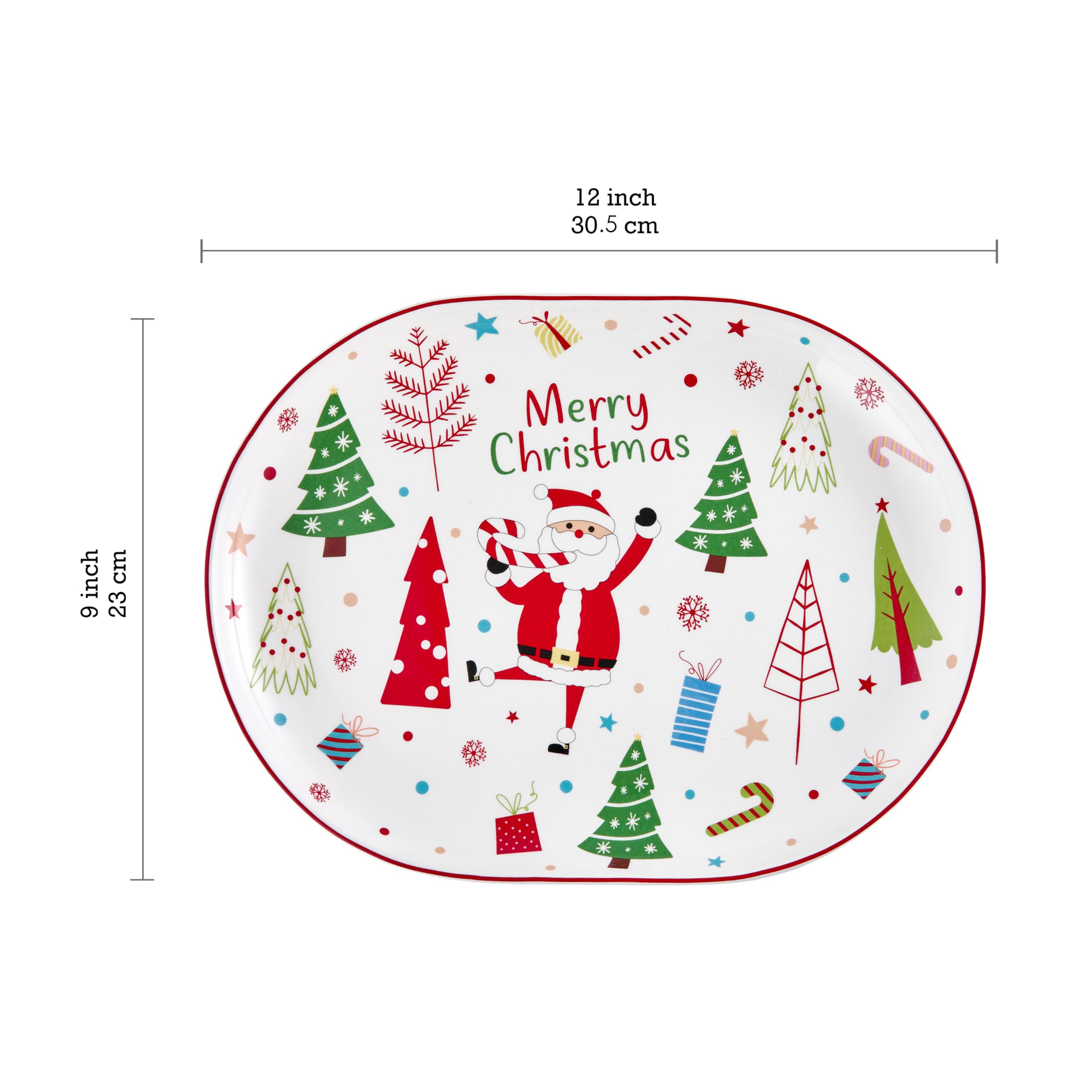 Bico Christmas Merry Crew Ceramic 16 inch plus 12 inch Ceramic Oval Platter, Set of 2, for Serving Turkey, Steak, Salad, Microwave & Dishwasher Safe