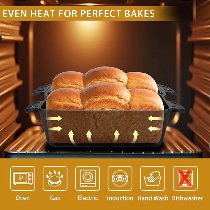 AILITOR Cast Iron Loaf Pan with Lid 9x5 Inch - Bread Baking Pans for Homemade Bread, 2 Piece Set