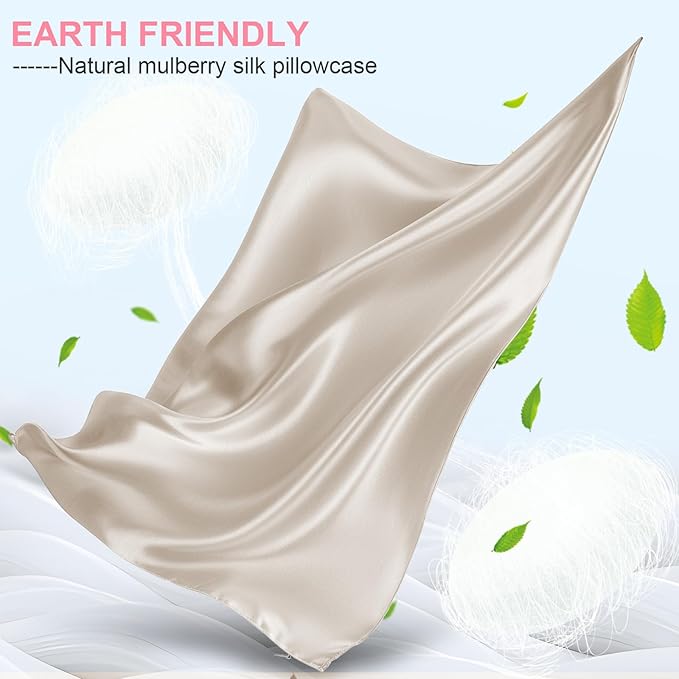 LYSHIN Beige Silk Pillow Cases Queen Size with Hidden Zipper