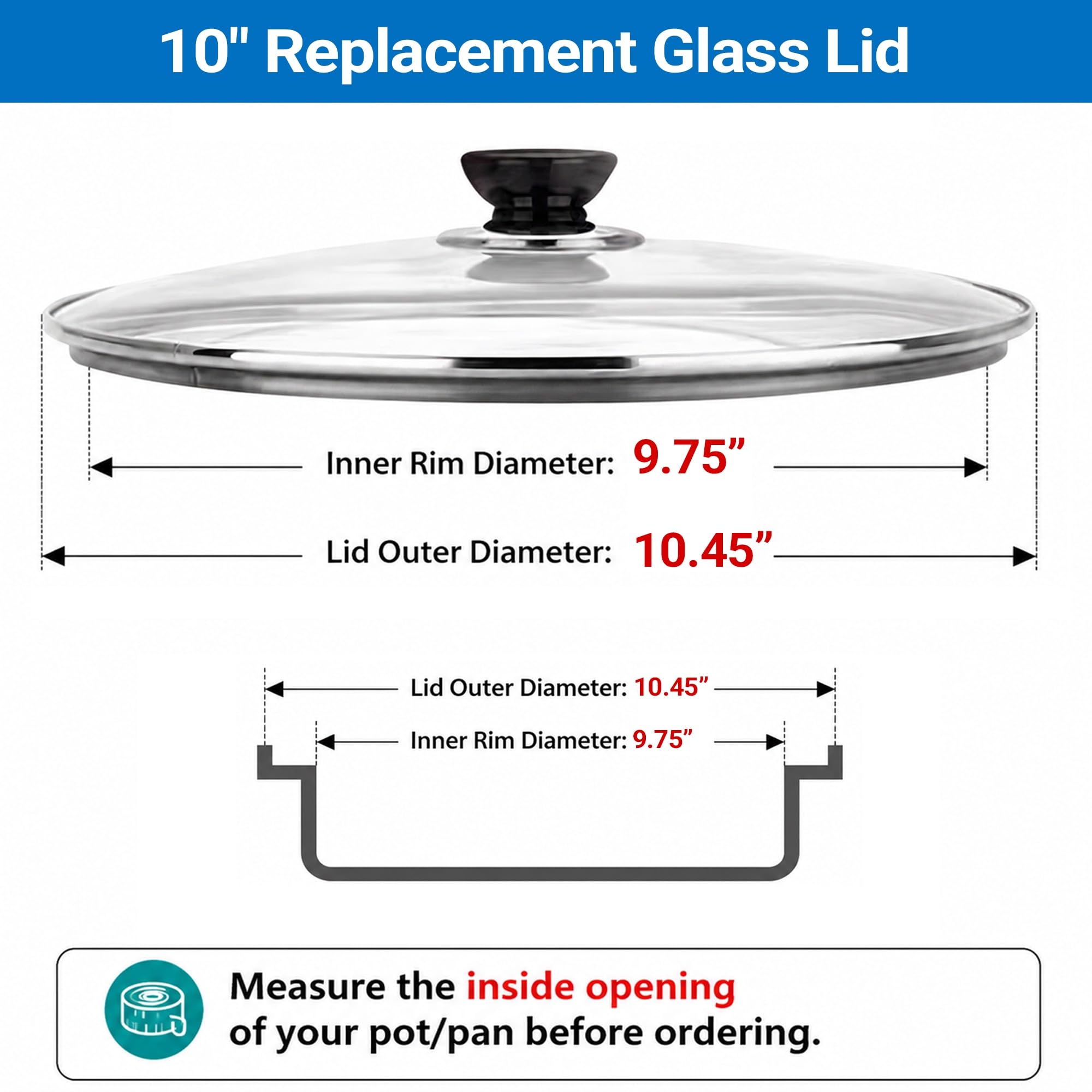 Vortihive 10.25" Pan Lid, Round Tempered Glass Pan Cover with Steam Vent