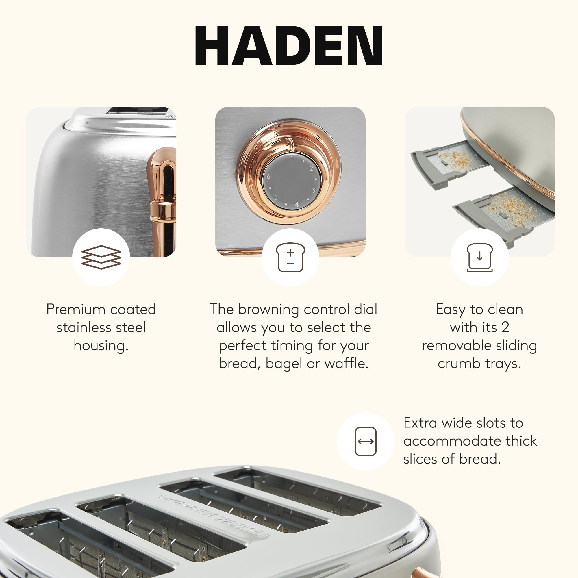 Haden Heritage 4 Slice Wide Slot Stainless Steel Toaster