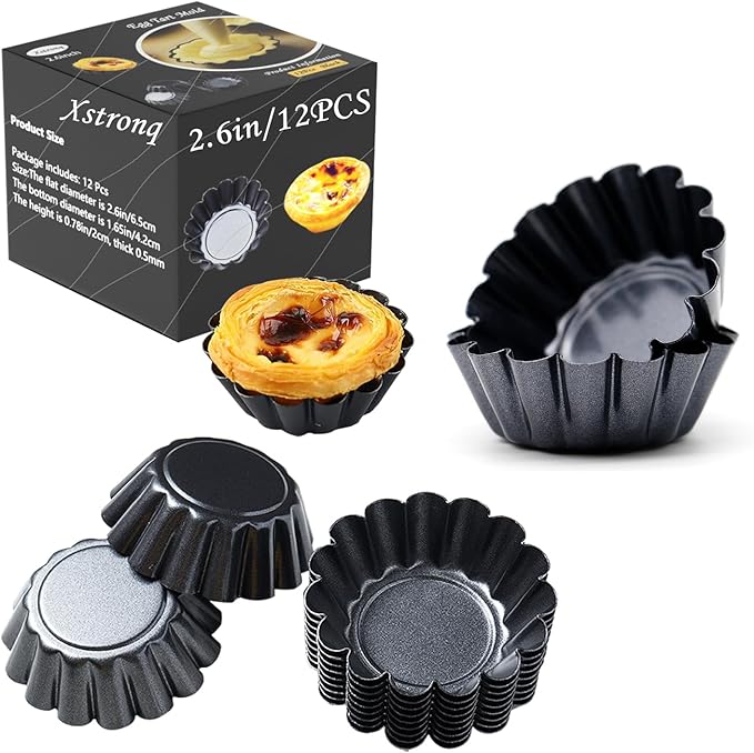 Xstronq 12PCS 2.6" Egg Tart Molds, Mini Carbon Steel Non-Stick Baking Pans