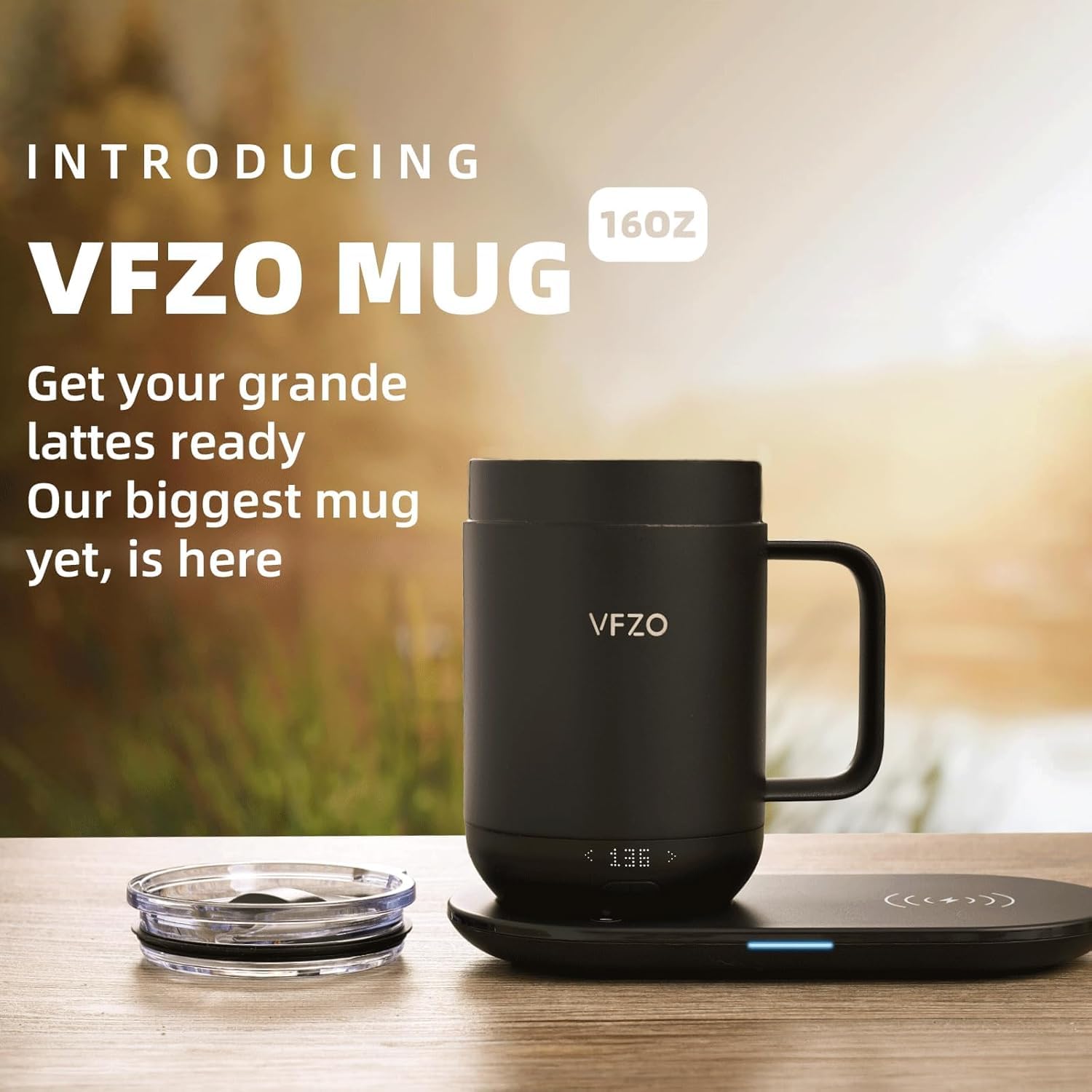 VFZO Self Heating Coffee Mug,High-Capacity- 18 oz, 180 Min Battery Life, Smart Heated Coffee Mug，Smart Mug, Simple Temperature Control Operation, Gifts for Family Members (Tintenschwarz)