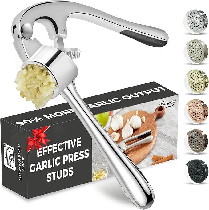 Premium Garlic Press, Professional Garlic Mincer, Easy to Squeeze and Clean, Rust Proof, Efficient Ginger Crusher - Sliver