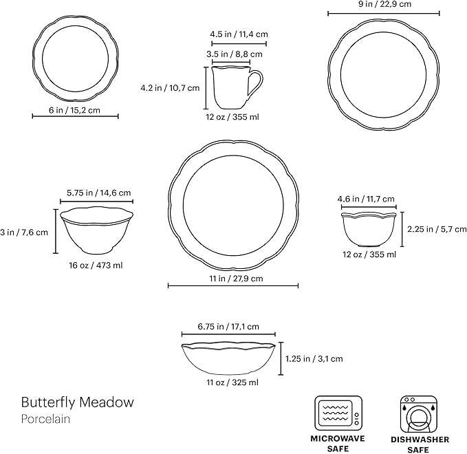 Lenox Butterfly Meadow Porcelain 28-Piece Dinnerware Set for 4