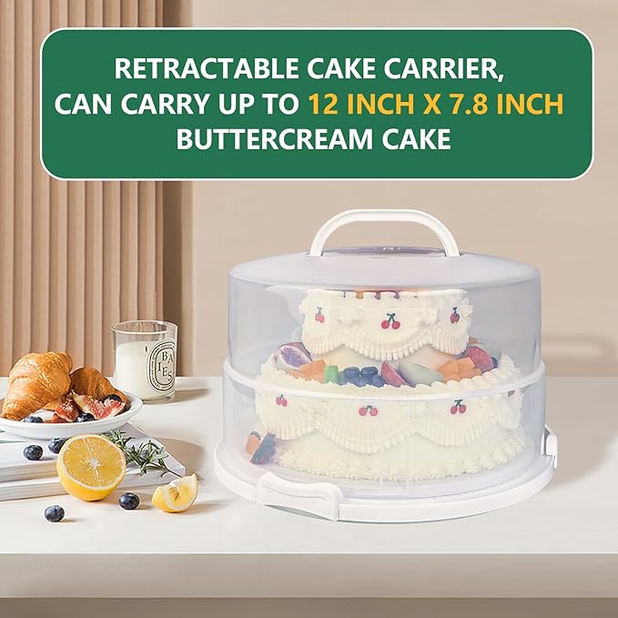 Tmrioplep 12 Inch Cake carrier Container with Lid and Handles Includes Insulated Bag for Safe Transportation of Buttercream Doesn't Melt Easy for Cakes, Pies and Cupcakes (Green)