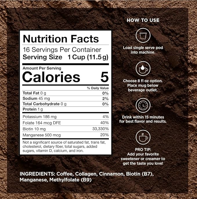 VitaCup Beauty Collagen Medium Dark Roast Coffee Pods, 64ct