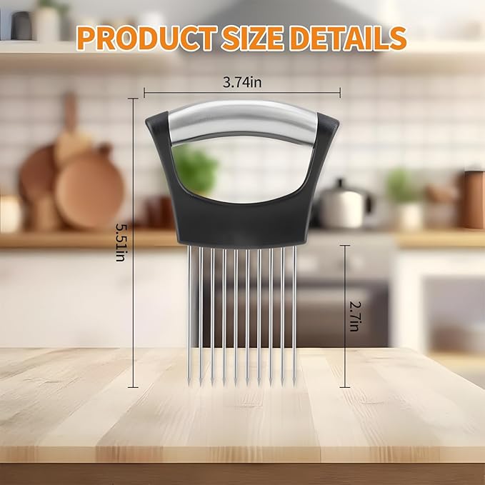 2PCS Onion Holder for Slicing, Upgraded Stainless Steel Onion Slicer Holder with Ergonomic Handle, Tomato Cutter, Vegetable Slicing Tool, Meat Tenderizer, Kitchen Food Cutting Gadget
